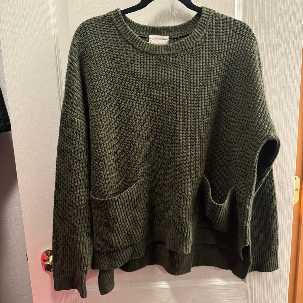Melloday Olive Ribbed Pocket Sweater Woman’s Large